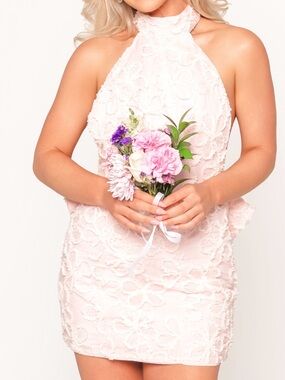 Blush Pink Lace Halter Mini Dress